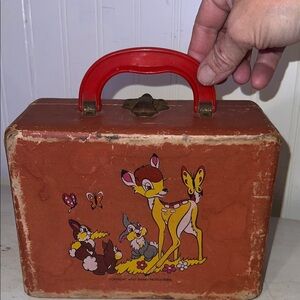 40s Walt Disney Productions WDP Mickey Donald Bambi wood & lucite carrying case
